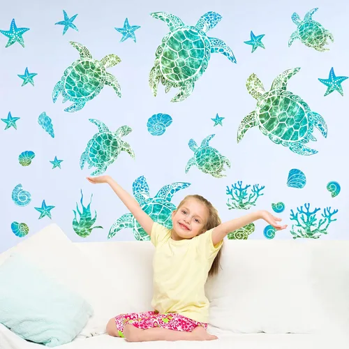 Miniatura 6 de Desert Camel Calcomanías de pared de tortuga marina que brillan en la oscuridad, vinilo para decoración de baño, para niños, dormitorio, guardería