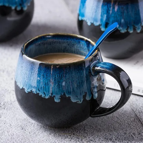 Miniatura 7 de UNICASA Juego de 4 tazas de café, tazas de cerámica jumbo de 18 onzas, cereales de porcelana, tazas de sopa con asas para café, té, leche, café