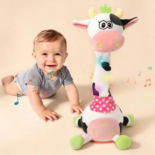 Miniatura 15 de Jirafa que habla bailando con cuernos dorados, juguete de peluche para bebé que repite lo que dices, juguete musical con cuernos dorados, regalos