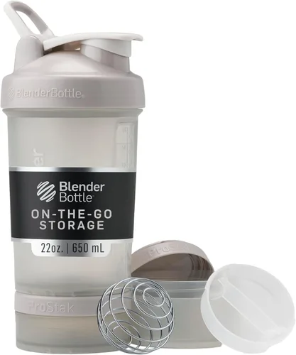 Miniatura 13 de BlenderBottle - Botella mezcladora con organizador de pastillas y almacenamiento para polvo proteínico, sistema Classic V2 ProStak, 22 onzas, azul