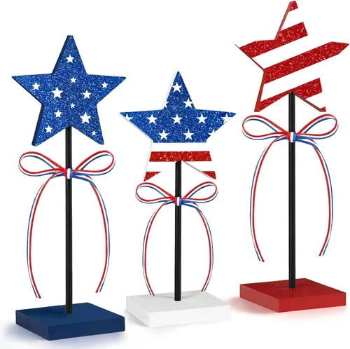 3PCS 4th of July Table Decorations, 4th of July Decorations for Table, Double Sided Printing Design Rustic Patriotic Decorations, Red White and Blue