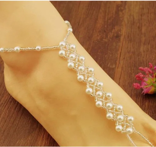 Miniatura 2 de cjeslna piezas (1par) perla Barefoot sandalias playa boda tobillera pie joyas de novia 20,3cm.