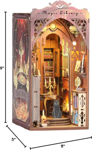 Miniatura 7 de Kit de rincón de libros – Kit de rincón de libros para adultos, juego de manualidades en miniatura para casa de muñecas, rompecabezas 3D de madera