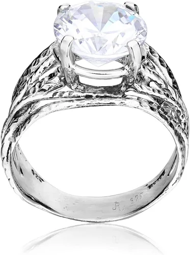 Miniatura 5 de Anillo de plata de ley 925 con una punta de circonita cúbica redonda blanca, hipoalergénico, sin níquel ni plomo, colección de diseñadores