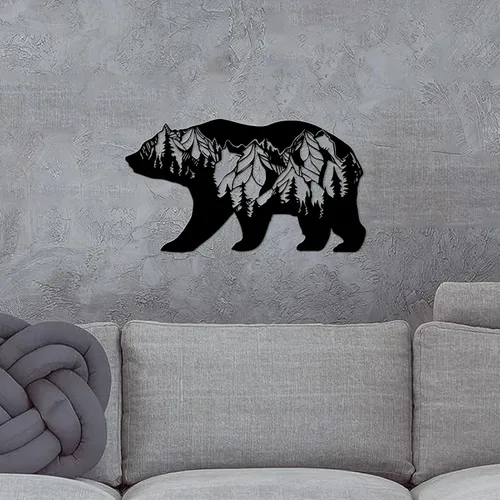 Miniatura 6 de Resama Arte de pared de oso de metal, animales del bosque, decoración rústica, decoración de desierto, adornos de montaña para sala de estar