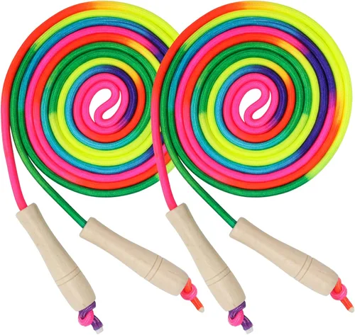 Miniatura 8 de Coolrunner Cuerda de saltar de 16 pies de largo (paquete de 2), cuerda de saltar holandesa doble, cuerda de saltar con cuentas suaves para niños