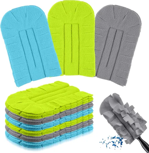 Miniatura 17 de Zubebe 12 piezas de repuesto de plumero de forro polar reutilizables, plumeros planos de plumas, almohadillas de limpieza lavables para múltiples