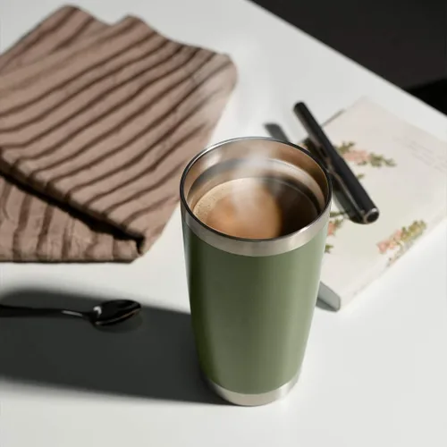Miniatura 7 de DOMICARE - Vaso de acero inoxidable de 20 onzas con tapa, de pared doble aislada al vacío, taza de viaje, taza de café con recubrimiento en polvo