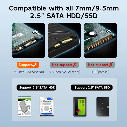 Miniatura 2 de MAIWO Caja de disco duro externo para 0.276 in 0.374 in 2.5 pulgadas SATA SSD/HDD, 5Gbps USB C a SATA adaptador de almacenamiento, capacidad de 6TB