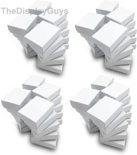 Miniatura 8 de TheDisplayGuys - Paquete de 100 cajas de cartón rellenas de algodón #11 para joyería, diseño de remolino blanco (2.1 x 1.8 x 0.8 pulgadas)