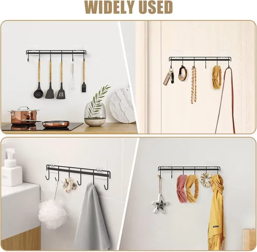 Miniatura 4 de Utensil Hooks Wall Utensil Holder Rail with 6 Hooks Kitchen Utensils Hanger No Drilling Wall Mounted Adhesive Utensil Hooks for Kitchen, Bathroom