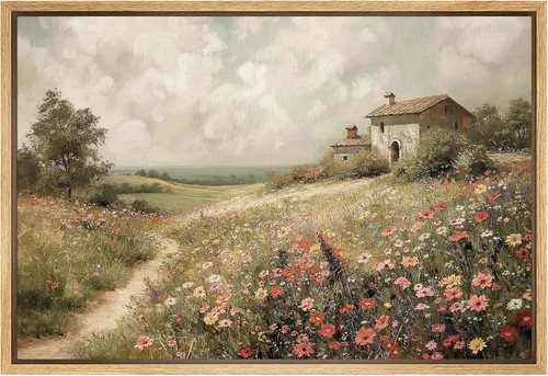 Miniatura 39 de SIGNFORD Lienzo enmarcado para pared, acuarela pastel, morado, luna, cielo, naturaleza, ilustraciones de área silvestre, arte moderno, vibrante