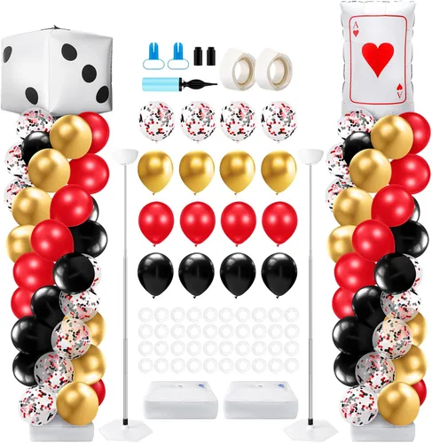 Miniatura 14 de Kasyat Juego de 2 soportes de columna de globos para fiesta de arañas con 2 arañas y 100 globos de látex rojos, azules y negros, soportes de arco