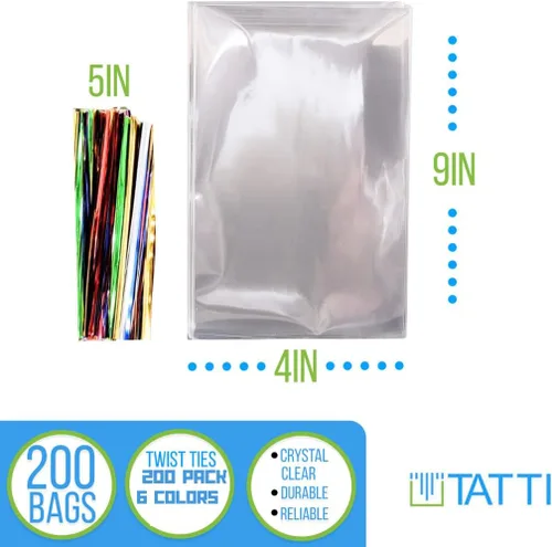 Miniatura 2 de TATTI Paquete de 200 bolsas de celofán transparentes para recuerdos, bolsas de regalo transparentes, 4 x 9 pulgadas, transparentes, plástico