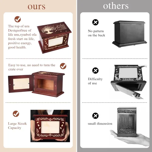 Miniatura 4 de Urnas de cremación para cenizas humanas adultas masculinas o femeninas, urnas funerarias para cenizas con marco de fotos, caja de recuerdo de madera
