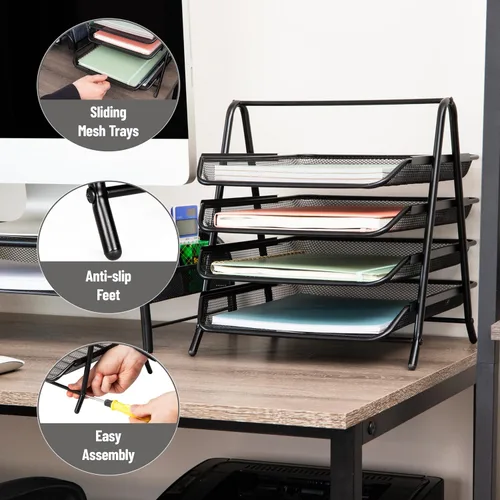 Miniatura 4 de Mind Reader MESHMON3P-BLK – Organizador con cajón y base para monitor, de rejilla de metal, y organizador de 3 niveles para escritorio de rejilla