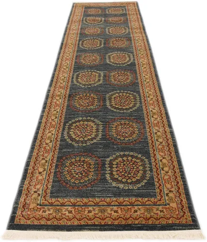 Miniatura 5 de Unique Loom Fars Collection - Alfombra moderna con diseño tribal de medallón con tonos naturales, 2 pies 7 pulgadas x 10 pies 0 pulgadas, azul