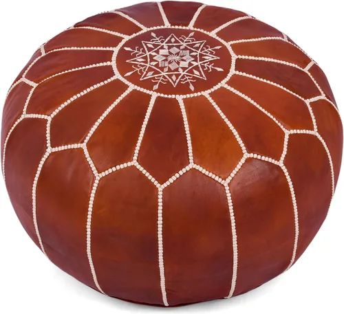 Marrakesh Gallery Funda redonda de cuero genuino para puf – Reposapiés otomano marroquí hecho a mano, reposapiés sin relleno – Decoración boho –