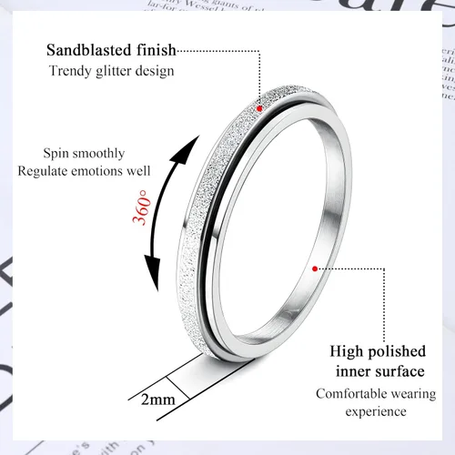 Miniatura 2 de Diamday Anillos para la ansiedad para mujeres y hombres, 2 0.157 in, anillo giratorio de acero de titanio para aliviar la ansiedad y el estrés
