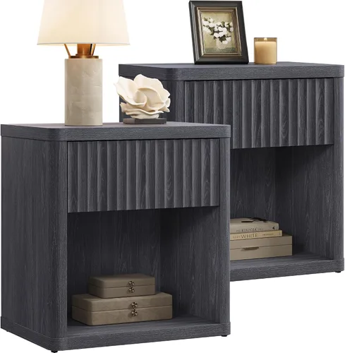 Miniatura 14 de SICOTAS Mesita de noche con cajón grande de 24 pulgadas de alto, moderna y acanalada, mesita de noche ancha para dormitorio, sofá, oficina en casa