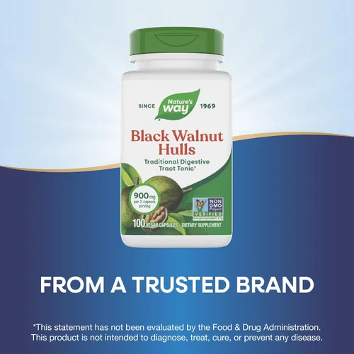Miniatura 4 de Nature's Way Black Walnut Hulls, tónico tradicional del tracto digestivo*, 900 mg por porción de 2 cápsulas, proyecto verificado sin OMG, vegano