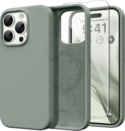 Miniatura 235 de GONEZ Funda de silicona para iPhone 14 Pro Max, compatible con MagSafe, con protector de pantalla + protector de lente de cámara, silicona líquida a