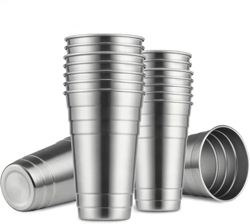 Miniatura 10 de MEWAY Vasos de acero inoxidable de alta calidad de 16 onzas (paquete de 8) – Vasos de metal de alta calidad – Vaso apilable duradero, vasos