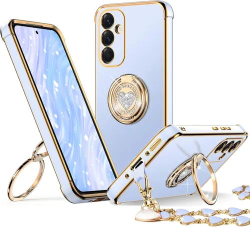 Miniatura 40 de XYZ Funda para Galaxy A14 5G con soporte y doble anillo, funda de lujo para Samsung A14 5G, color negro