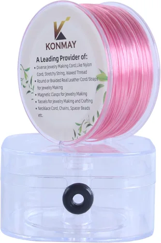 Miniatura 19 de KONMAY 1 Rollo de Cuerdas Planas Elásticas para Pulseras de 0.032 in con Estuche Organizador, 90 Yardas de Hilo Elástico de Cristal Negro para Hacer