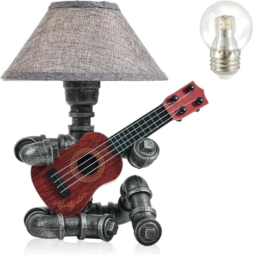 Miniatura 9 de Lámpara de mesa de guitarra robot industrial vintage con bombilla, control remoto, temporizador, regulable, regalos geniales para amantes