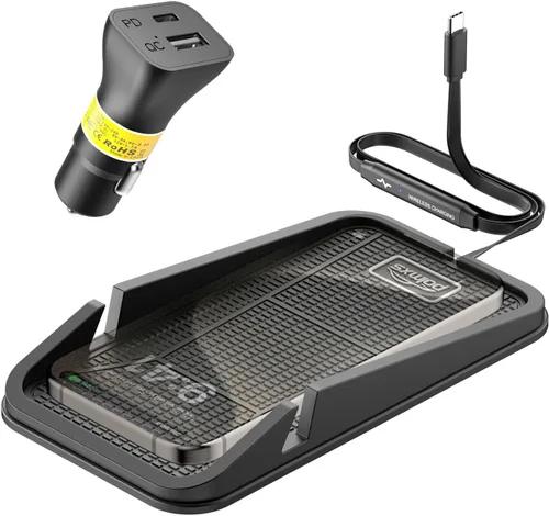 Cargador de coche inalámbrico Almohadilla de carga, POLMXS Cargador de teléfono inalámbrico antideslizante para coche Carga inalámbrica para celular