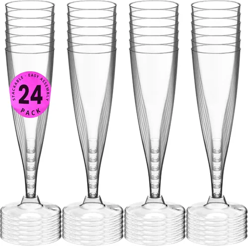 Miniatura 2 de DecorRack 24 copas de champán, 5 onzas, sin BPA, flautas de plástico, perfectas para fiestas al aire libre, bodas, anfitriones, apilables