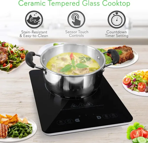 Miniatura 5 de NutriChef Placa de cocción eléctrica de inducción – Quemador de estufa portátil digital único digital para encimera, bloqueo de seguridad