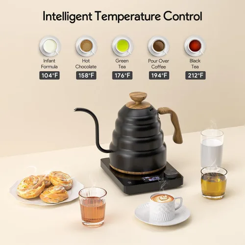 Miniatura 2 de Hervidor eléctrico de cuello de cisne de 30 onzas, 0.9 L, hervidor eléctrico de agua con control de temperatura inteligente, calentamiento rápido