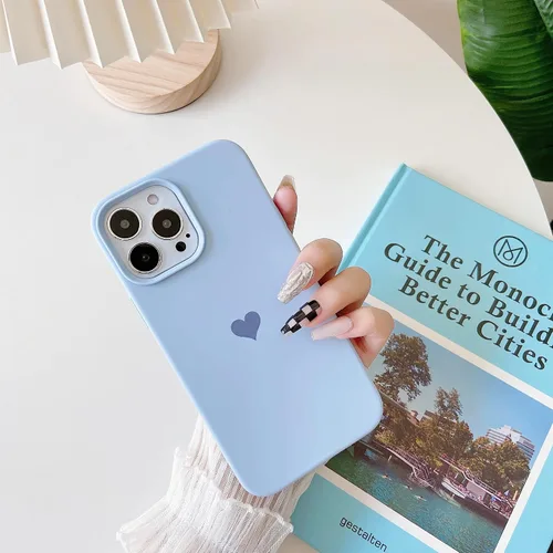 Miniatura 7 de Funda compatible con iPhone 13 Pro Max de silicona para mujeres y niñas, diseño de corazón azul, delgada, con forro de microfibra suave