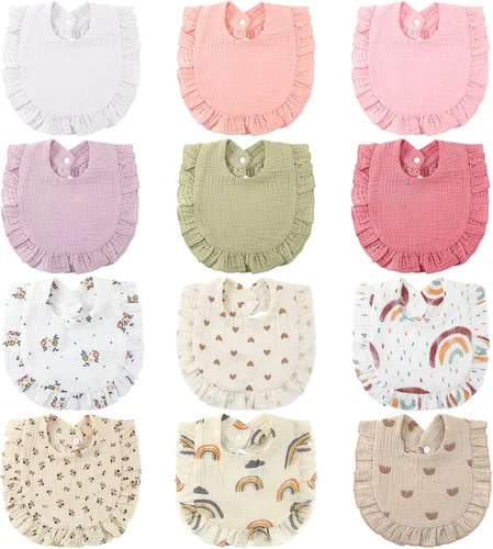 Geyoga 12 baberos de muselina para bebé, baberos de dentición unisex, baberos ajustables para baba, baberos de tela de alimentación para bebés Color