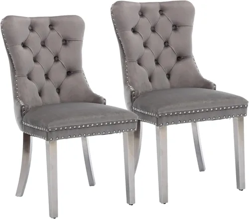 Miniatura 52 de Silla de comedor copetuda moderna de terciopelo para comedor, sillas de comedor tapizadas con remache de clavo, anillo trasero para cocina, comedor