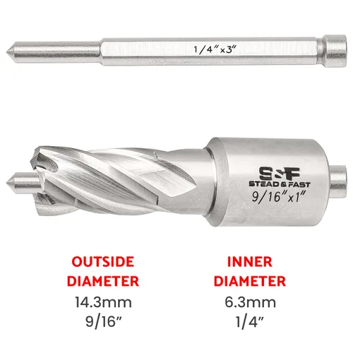Miniatura 4 de S&F STEAD & FAST Cortador anular, diámetro de corte de 9/16" x 1" profundidad de corte para prensa de taladro magnética, brocas Mag con pasador