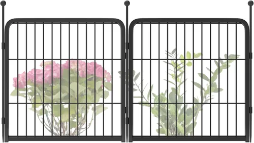 Miniatura 85 de FXW - Valla de jardín metálica y resistente para exteriores, barrera para perros y conejos, fácil instalación, negro, 24 pulgadas de alto x 29.6
