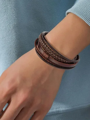 Miniatura 5 de Pulseras de cuero para hombre, pulseras de cuero trenzado multicapa con cierre magnético, pulsera ajustable para niños