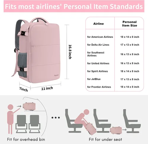 Miniatura 3 de Taygeer - Mochila de viaje para mujeres, mochila de cabina con puerto de carga USB y bolsa para zapatos, mochila TSA para laptop de 15.6 pulgadas