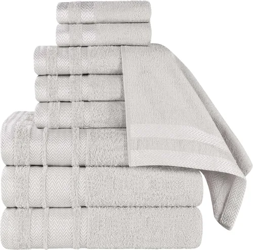 Miniatura 49 de Superior Juego de toallas de algodón de 9 piezas, toallas absorbentes suaves de felpa, artículos esenciales de baño, ducha, lujo, esponjosas