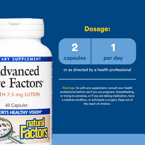 Miniatura 3 de Natural Factors, Factores oculares avanzados, apoyo antioxidante para una visión saludable con luteína y zeaxantina, 60 cápsulas