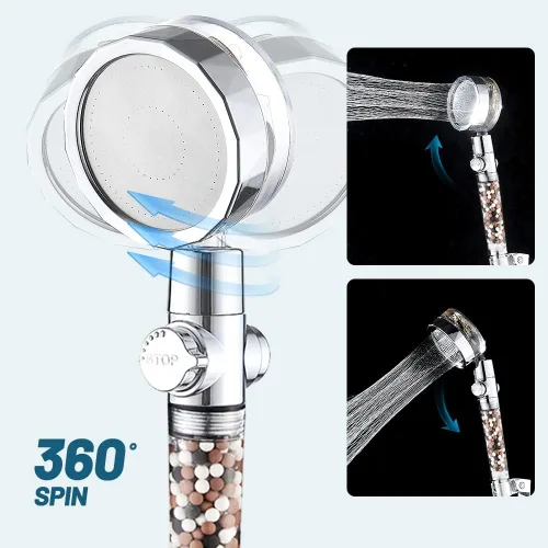 Miniatura 6 de MineralStream - Cabezal de ducha de mano de alta presión Turbo con piedras minerales para filtración, perfecto para cabello seco y piel, cabezal