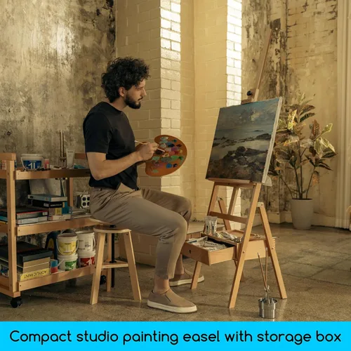 Miniatura 6 de MEEDEN Caballete de pintura con cajón de almacenamiento, caballete de estudio con marco en H, ajustable (60 a 75 pulgadas), soporte de caballete