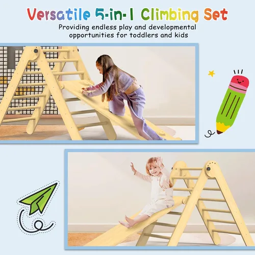 Miniatura 9 de Pikler - Juego de triángulos plegables 7 en 1, juguetes de escalada para niños, gimnasio de selva para bebés con rampa y arco, juego de escalada