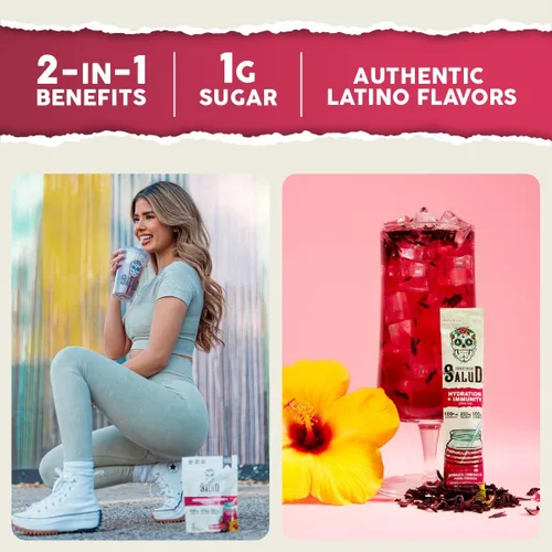 Miniatura 6 de Salud - Paquete de 2 Hidratación 2 en 1 + inmunidad (mango) e hidratación + inmunidad (hibisco) – 15 porciones cada una, mezcla de bebida Agua