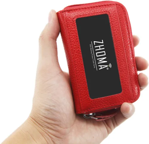 Miniatura 5 de Zhoma Tarjetero RFID de bolsillo con ventana para ID piel genuina S Rojo