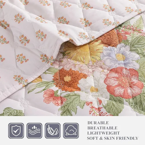 Miniatura 4 de WRENSONGE Juego de edredón floral tamaño Queen, colcha reversible de 3 piezas, ligera, suave, juego de ropa de cama con costuras de diamante