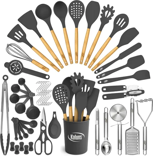 Miniatura 11 de Kaluns 50 piezas juego de utensilios de cocina de silicona juego completo de cocina - 427°C resistente al calor antiadherente utensilios de cocina